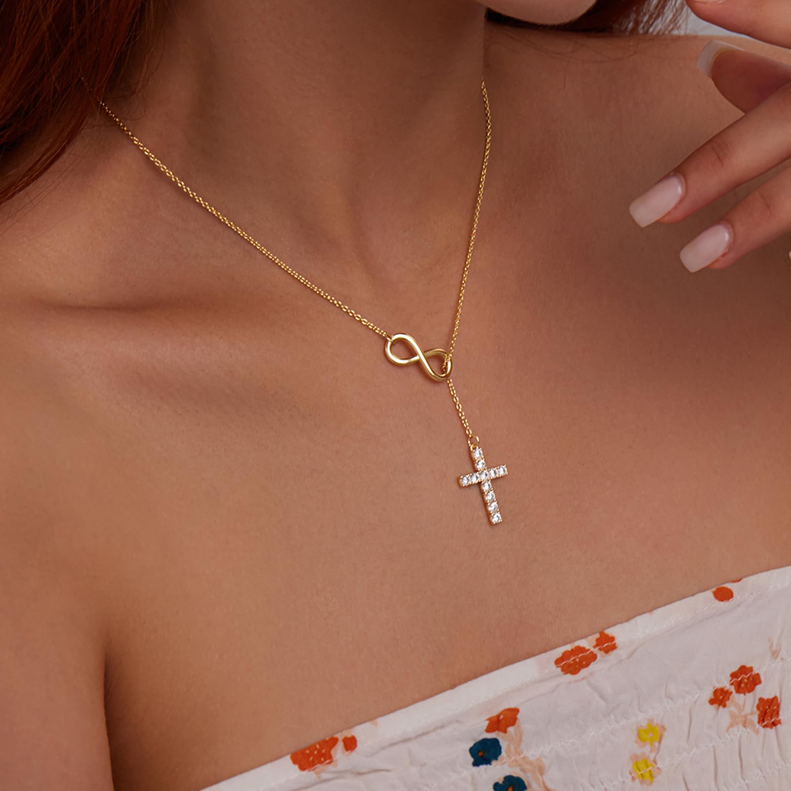 Christian Gifts for Women Cross Necklace for Women 14K Gold/Silver Plated Infinity Long Charm Necklace Trendy Non Tarnish Waterproof Jewelry Religious Baptism Faith Gifts Christmas Stocking Stuffers