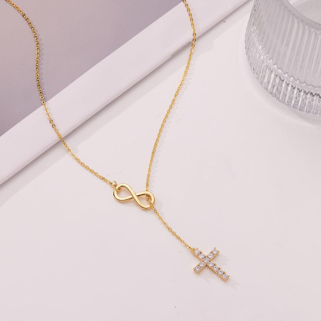 Christian Gifts for Women Cross Necklace for Women 14K Gold/Silver Plated Infinity Long Charm Necklace Trendy Non Tarnish Waterproof Jewelry Religious Baptism Faith Gifts Christmas Stocking Stuffers