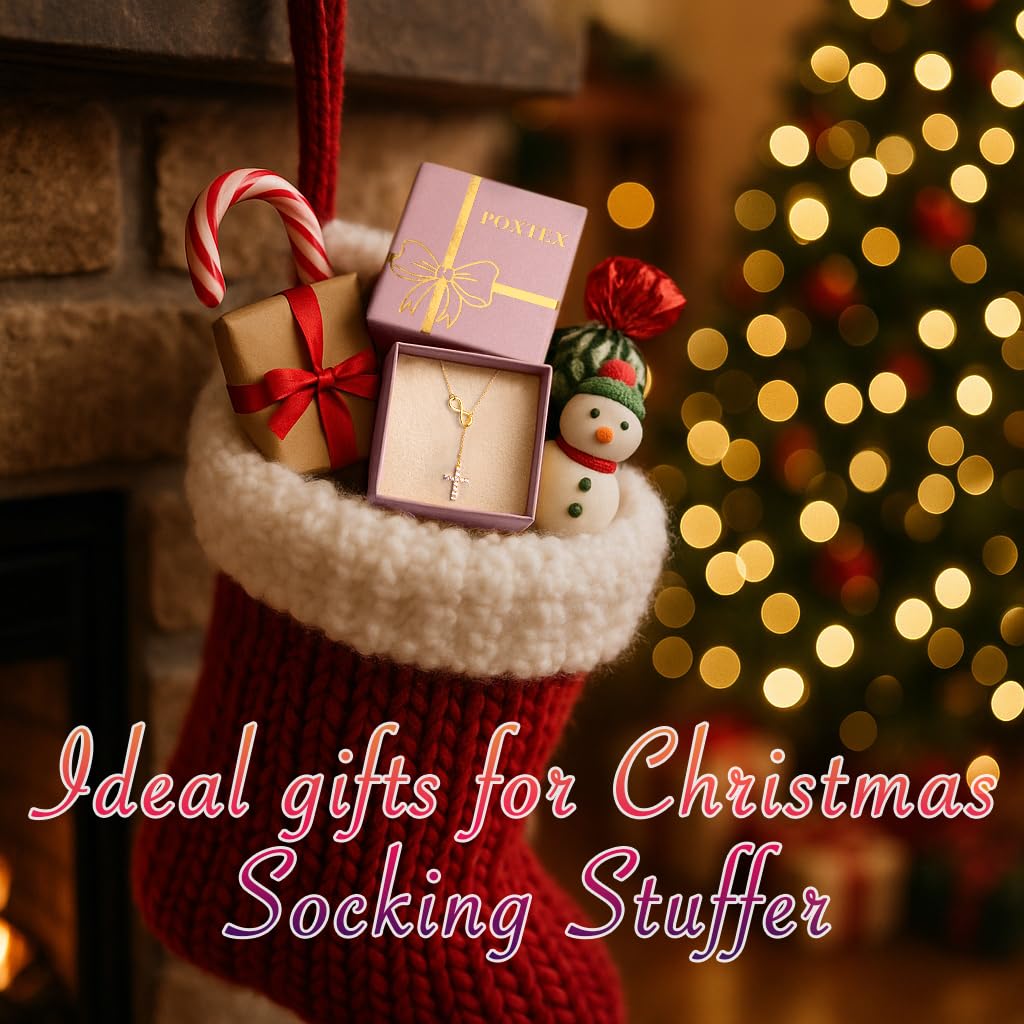 Christian Gifts for Women Cross Necklace for Women 14K Gold/Silver Plated Infinity Long Charm Necklace Trendy Non Tarnish Waterproof Jewelry Religious Baptism Faith Gifts Christmas Stocking Stuffers