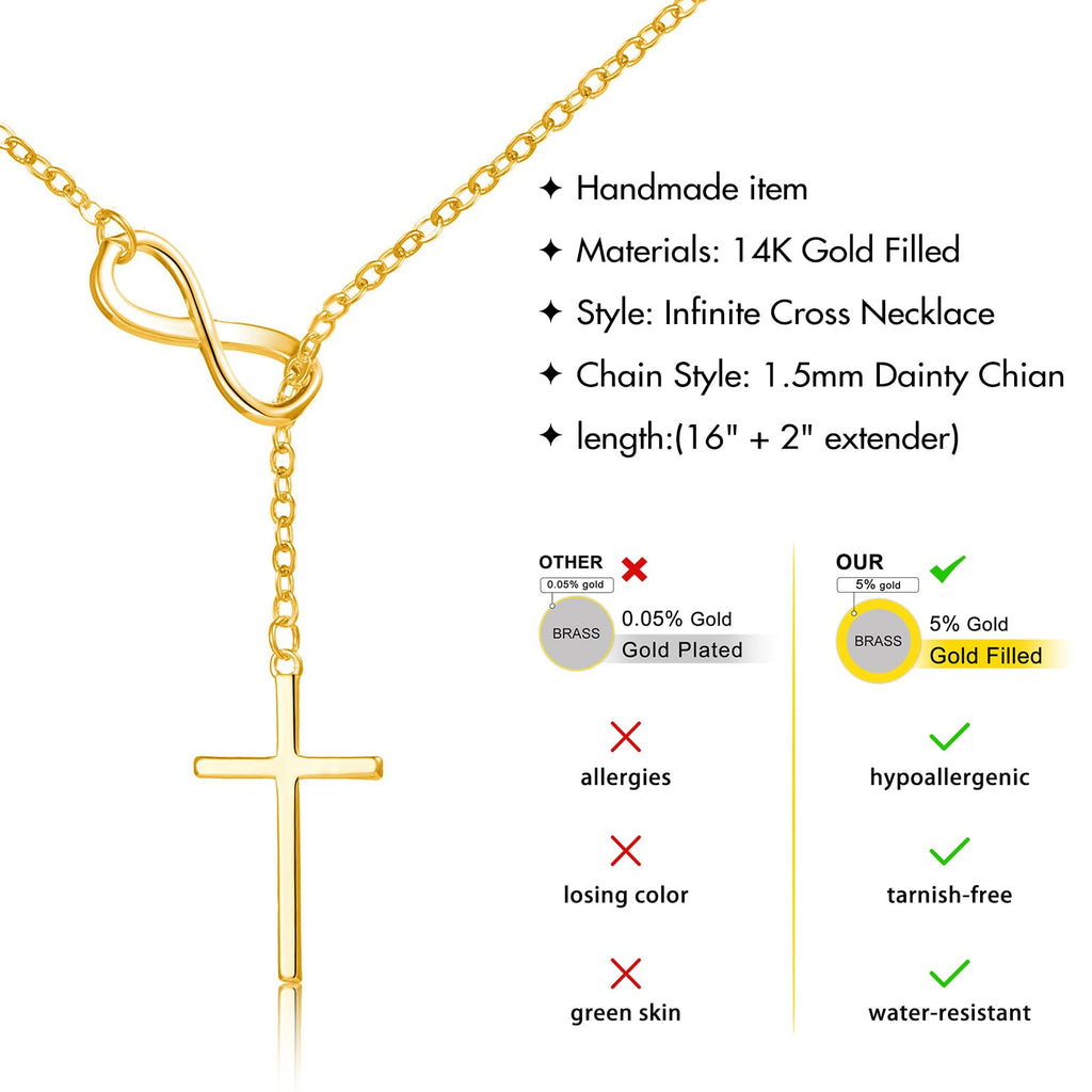 Christian Gifts for Women Cross Necklace for Women 14K Gold/Silver Plated Infinity Long Charm Necklace Trendy Non Tarnish Waterproof Jewelry Religious Baptism Faith Gifts Christmas Stocking Stuffers