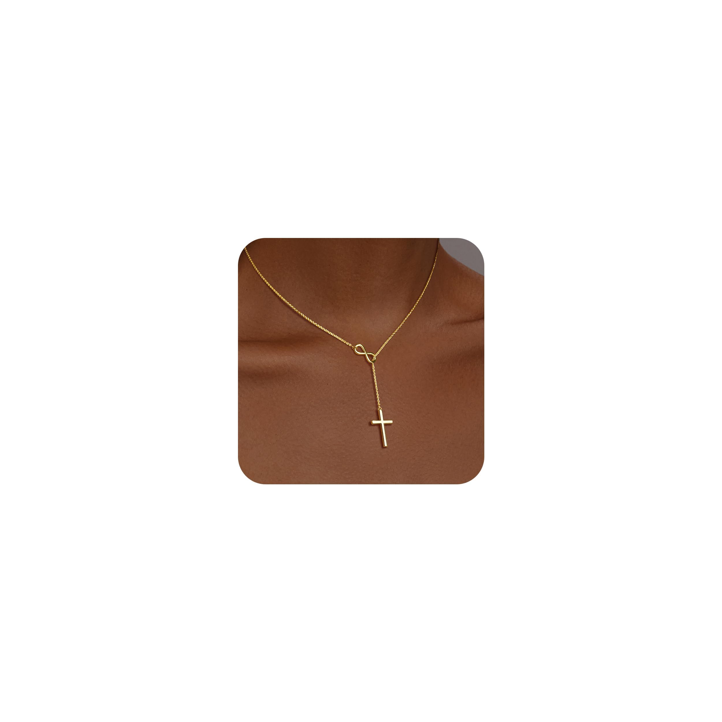Christian Gifts for Women Cross Necklace for Women 14K Gold/Silver Plated Infinity Long Charm Necklace Trendy Non Tarnish Waterproof Jewelry Religious Baptism Faith Gifts Christmas Stocking Stuffers