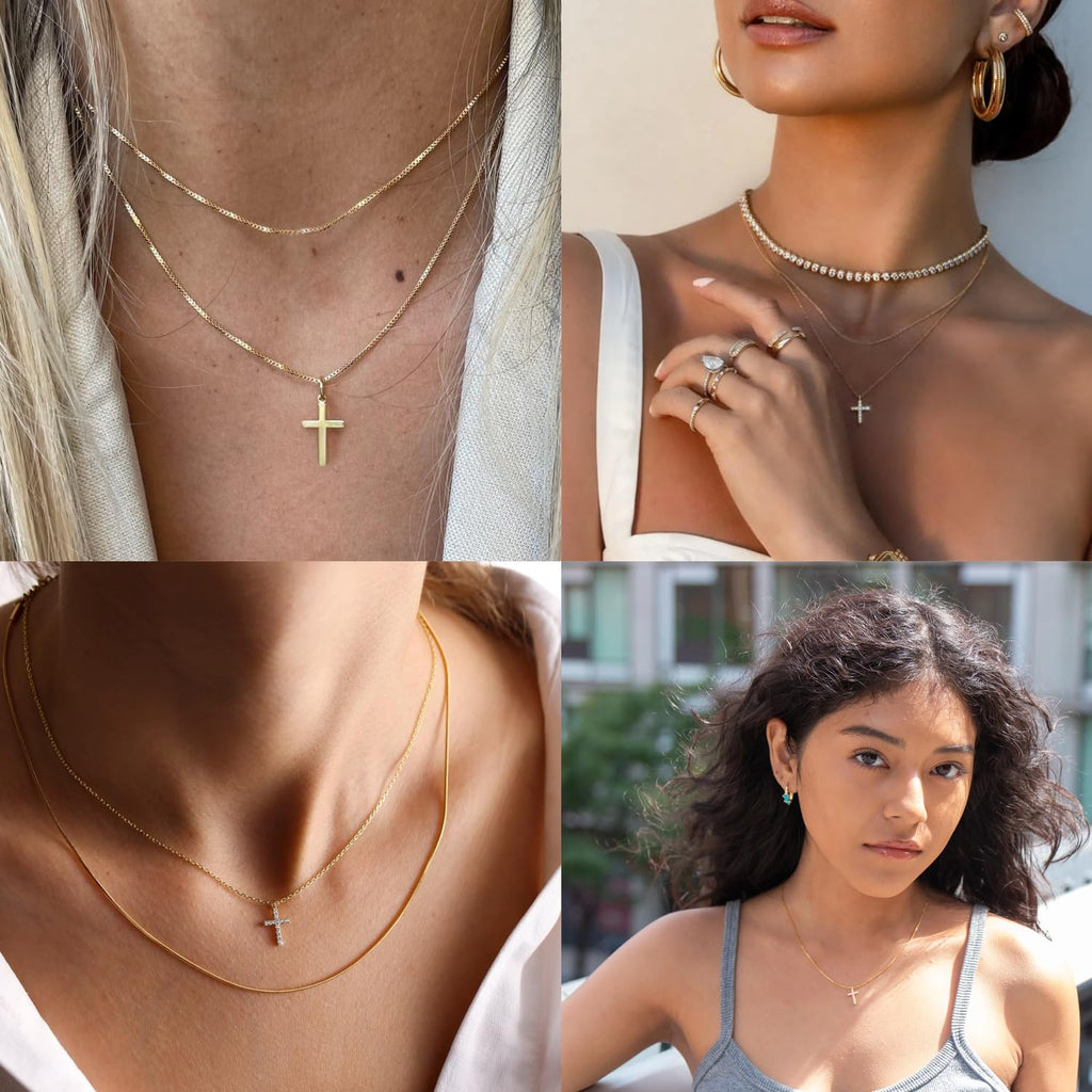 Christian Gifts for Women Cross Necklace for Women 14K Gold/Silver Plated Infinity Long Charm Necklace Trendy Non Tarnish Waterproof Jewelry Religious Baptism Faith Gifts Christmas Stocking Stuffers