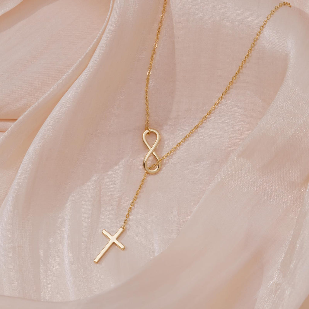 Christian Gifts for Women Cross Necklace for Women 14K Gold/Silver Plated Infinity Long Charm Necklace Trendy Non Tarnish Waterproof Jewelry Religious Baptism Faith Gifts Christmas Stocking Stuffers