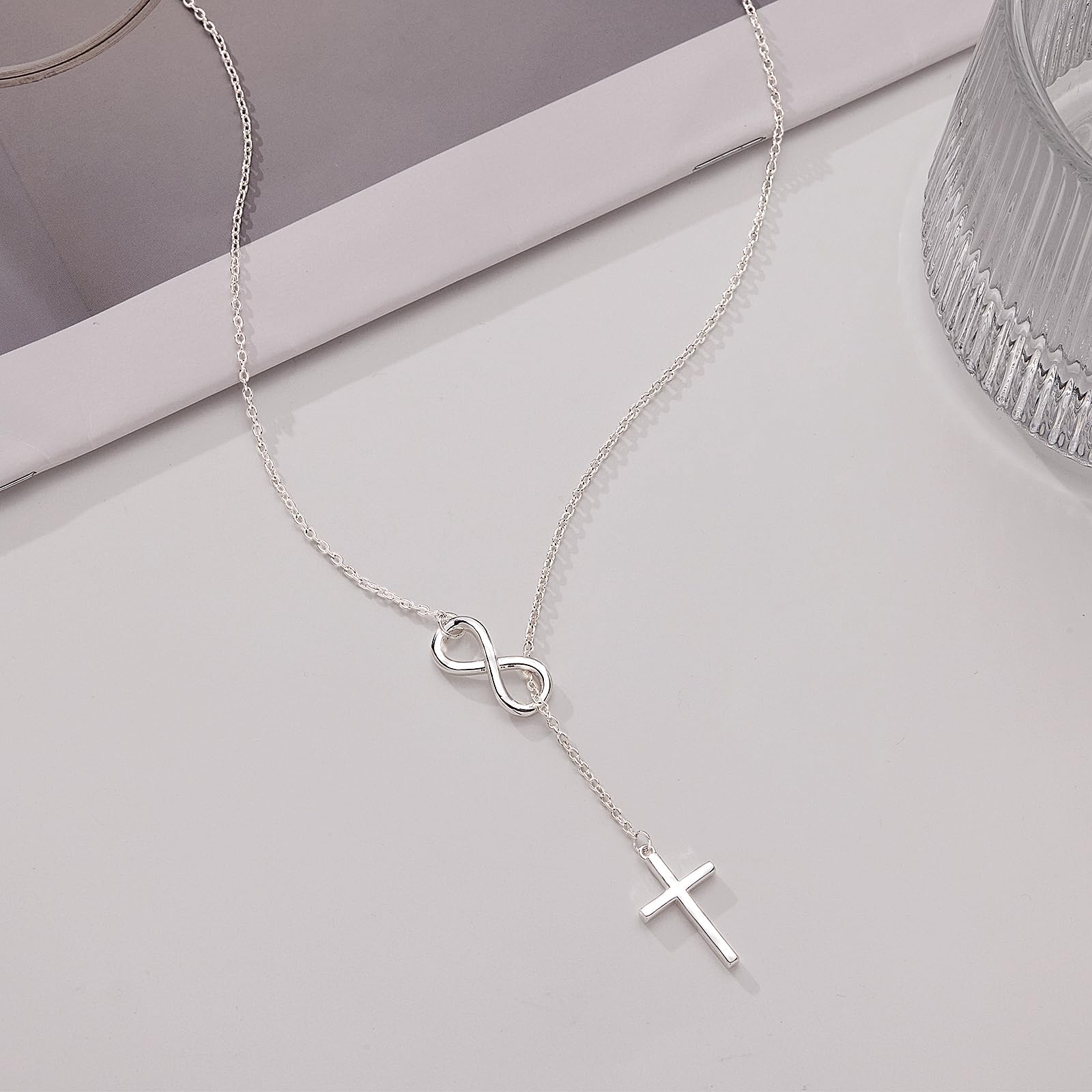 Christian Gifts for Women Cross Necklace for Women 14K Gold/Silver Plated Infinity Long Charm Necklace Trendy Non Tarnish Waterproof Jewelry Religious Baptism Faith Gifts Christmas Stocking Stuffers