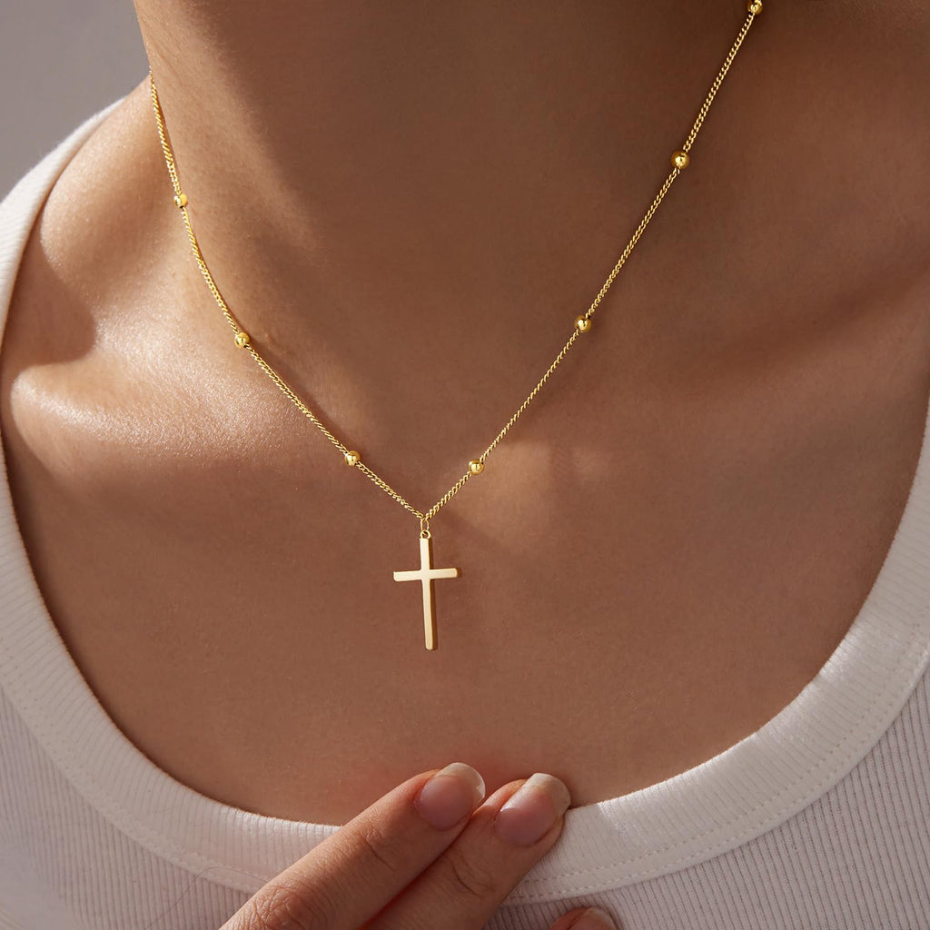 Christian Gifts for Women Cross Necklace for Women 14K Gold/Silver Plated Infinity Long Charm Necklace Trendy Non Tarnish Waterproof Jewelry Religious Baptism Faith Gifts Christmas Stocking Stuffers