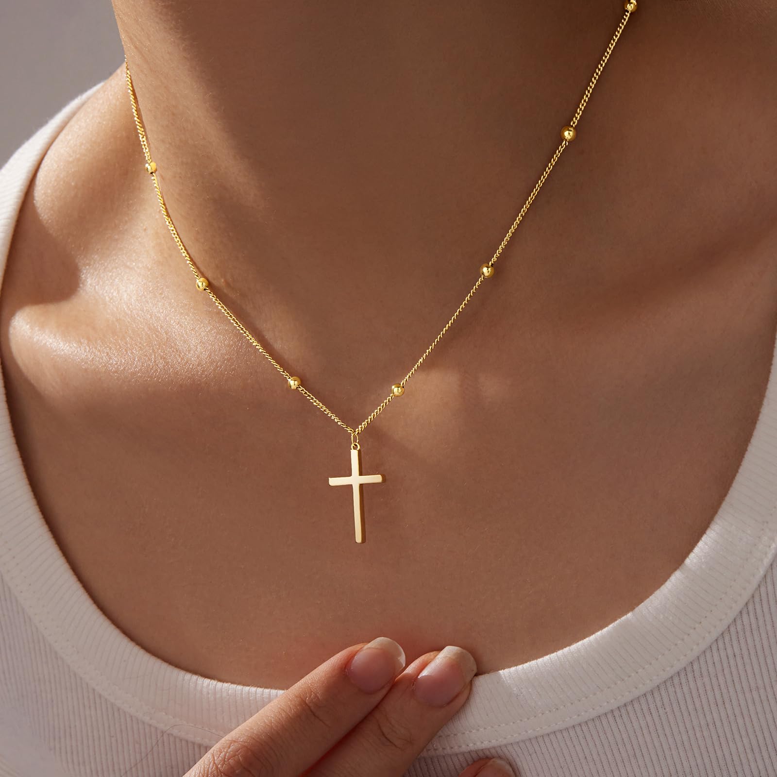 Christian Gifts for Women Cross Necklace for Women 14K Gold/Silver Plated Infinity Long Charm Necklace Trendy Non Tarnish Waterproof Jewelry Religious Baptism Faith Gifts Christmas Stocking Stuffers