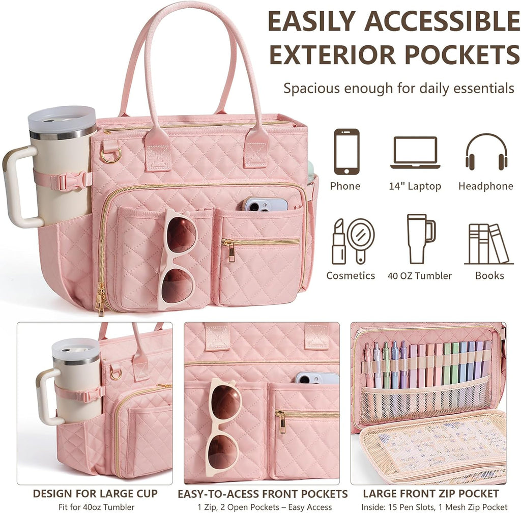 Large Bible Bag with Bible Cover Case for Women, Quilted Church Tote Bag Bible Carrying Case w/Shoulder Strap, Bible Study Supplies Journaling Kit Bible Accessories Christmas Christian Gifts for Women